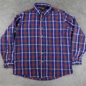 Vintage Oshkosh B'Gosh Shirt Mens L Blue Red Buffalo Plaid Flannel Made in USA